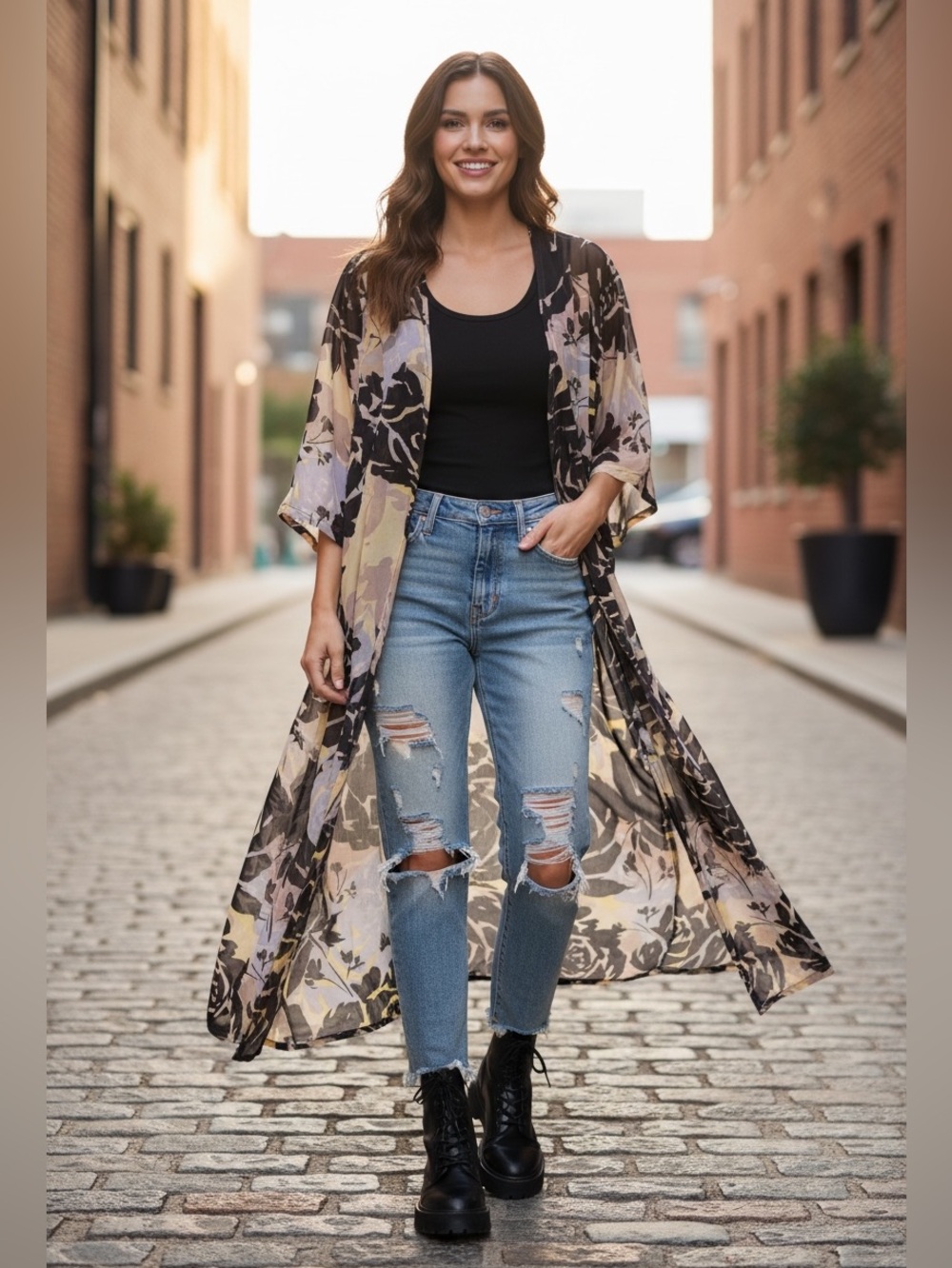 Floral Boho long Kimono Open Front Flowy Duster Cardigan | y2k | 90’s era